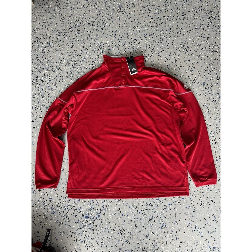 Adidas Stadium 1/4‎ Snap Sleeve Knit Pullover Midweight Red White Mens Size L